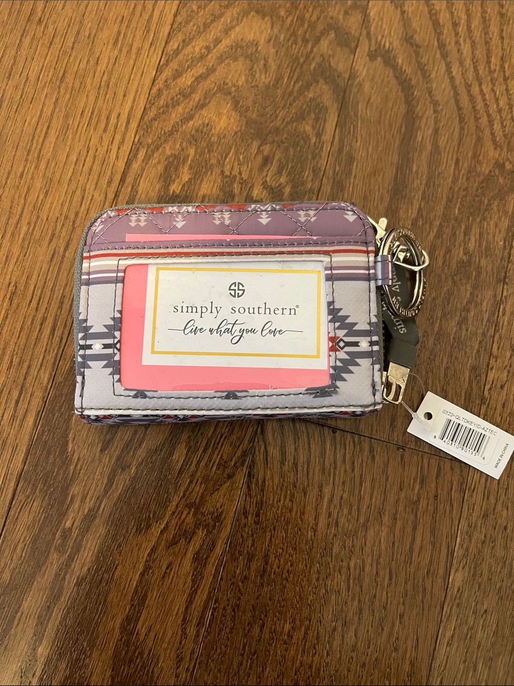 Simply Southern Purple and Pink Patterned Zip Card Holder with Keyring
